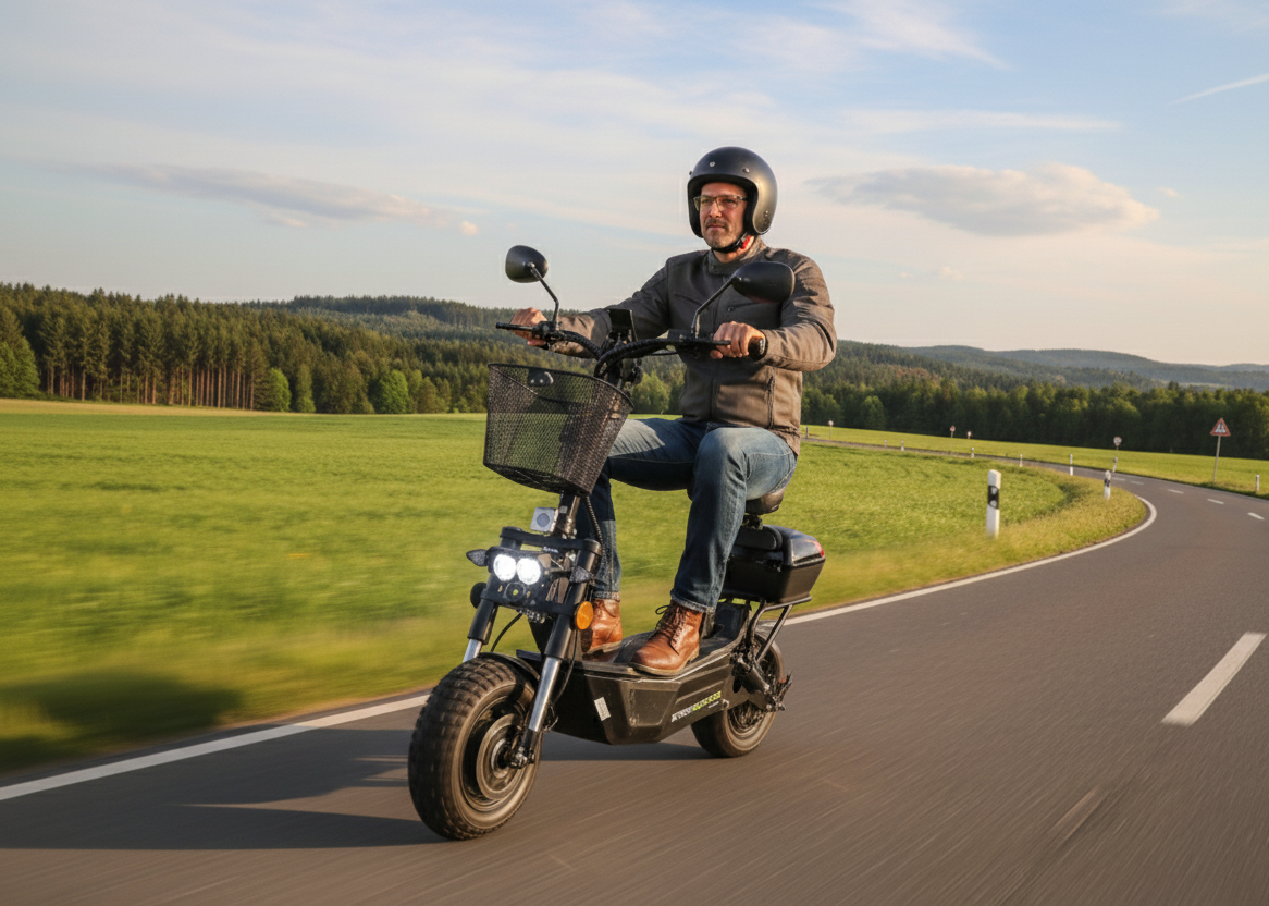 STREETBOOSTER Allrad - E‑Scooter mit Sitz und Straßenzulassung, Erwachsener, Männlich, Mann, Person, Rad