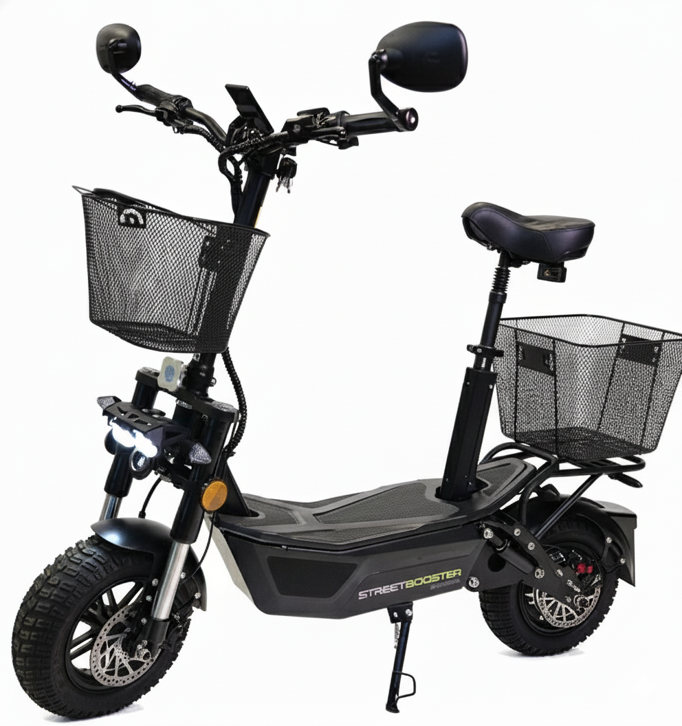 STREETBOOSTER Allrad - E‑Scooter mit Sitz und Straßenzulassung, Roller, Fahrzeug, Maschine, Rad, Motorrad